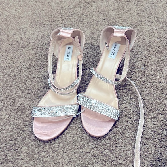 New Women's Strappy Chunky Low Heel Sandals Sparkly Rhinestone Wedding Shoe heel - Picture 4 of 10